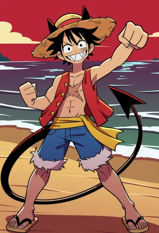 Masterpiece, Best Quality Hhstyle, 1boy, Solo, Monkey D. Luf... — Stable Diffusion AI Prompt: masterpiece, best quality @hhstyle, 1boy, solo, monkey d. luffy, demon boy, horn...