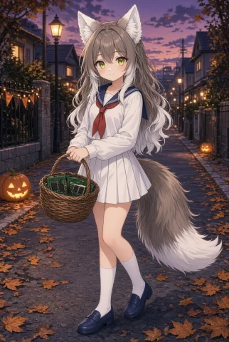 Cute Anime Arctic Fox Girl Pesets, Long Wavy Ash-brown Hair... — Stable Diffusion AI Prompt: cute anime arctic fox girl (pesets), long wavy ash-brown hair with white tips, s...