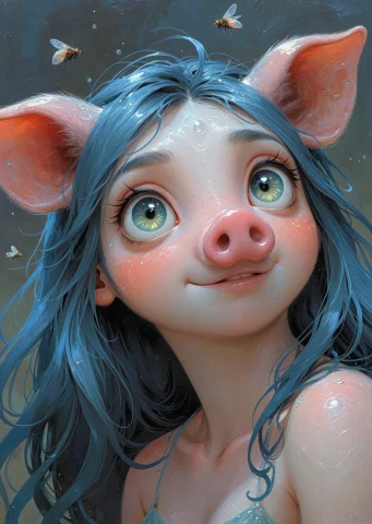 Creepycutemagical Style A Close-up Portrait Of A Beautiful P... — Stable Diffusion AI Prompt: CreepyCuteMagical style A close-up portrait of a beautiful pig woman with long d...