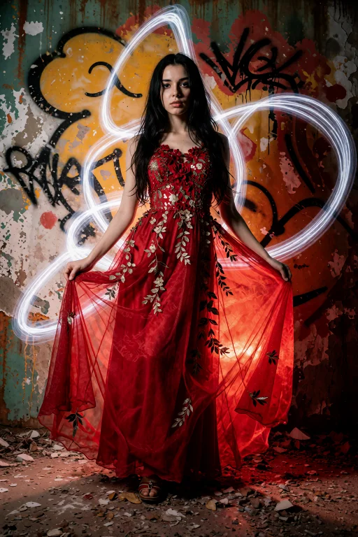 1girl, Full Body, Wide Angle, Dress, Solo, Black Hair, Long...