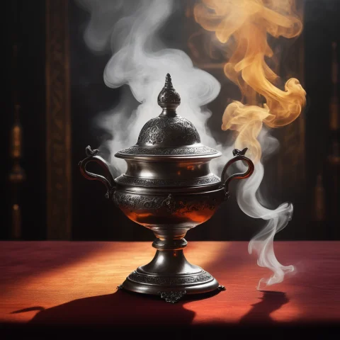 Jmapifyartwork, Tarnished Silver Censer Trailing Smoke, Goth... — SDXL AI Prompt: jmapify_artwork, tarnished silver censer trailing smoke, gothic atmosphere, cath...