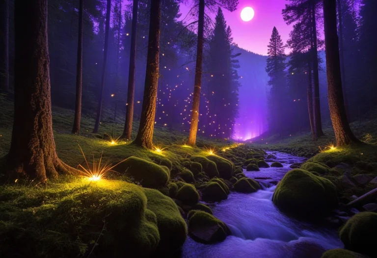 Fireflies, Moss, Side View, Dynamic Angle, Steppes, Forest,...