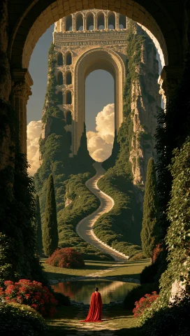 Dcanchfutre. Framed By The Shadowed Stone Archway And Dense... — Stable Diffusion AI Prompt: dcanchfutre. Framed by the shadowed stone archway and dense foliage in the foreg...