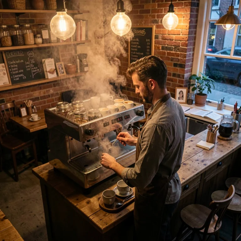 A Barista Framed By Steam In A Cozy Cafe, Editorial Photogra...