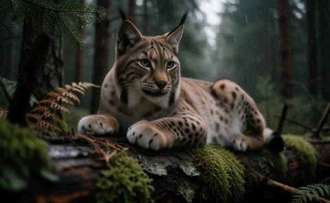 Ultra-photorealistic Wildlife Photograph Of A Eurasian Lynx... — Stable Diffusion AI Prompt: Ultra-photorealistic wildlife photograph of a Eurasian lynx resting on a moss-co...