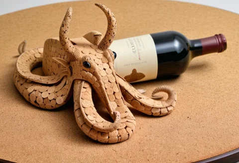 Corkworld, A Fancy Cuttlefish Made Of Cork At A Wine Tasting... — SDXL AI Prompt: corkworld, a fancy cuttlefish made of cork at a wine tasting, tentacles struggli...