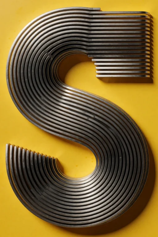 A Metallic Letter S Composed Of Stacked, Parallel Bands Curv...