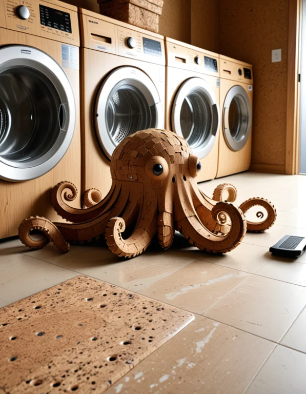 An Entire Laundromat Made Of Cork, Where A Gigantic Cork Oct...