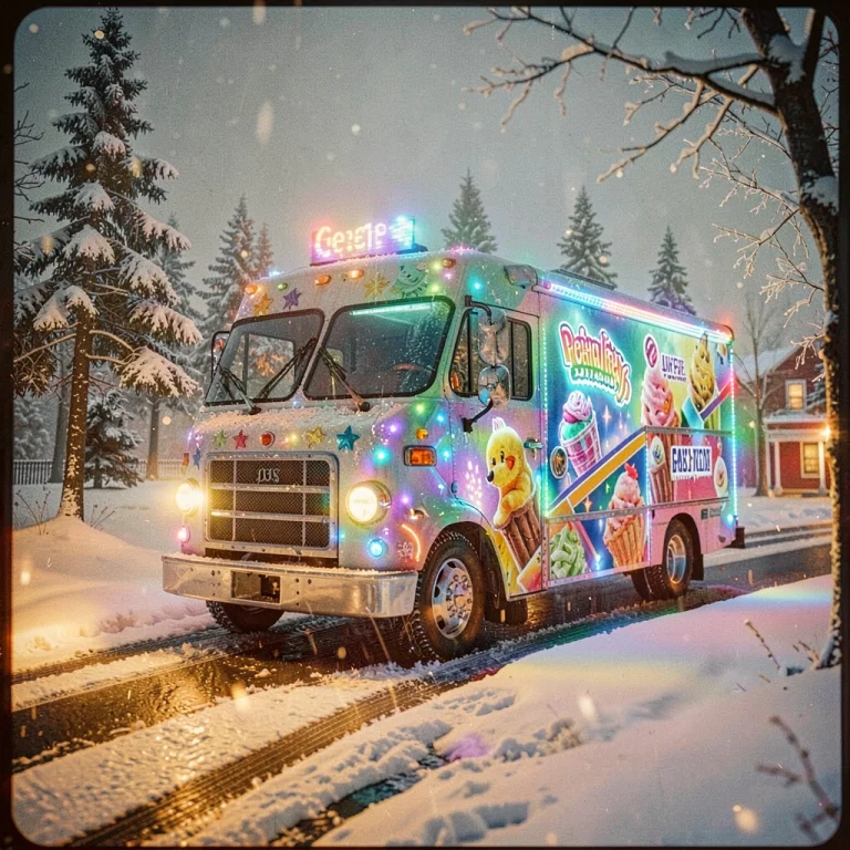 An Ice Cream Truck Glowing On A Summer Evening, Cinema 4d Re...