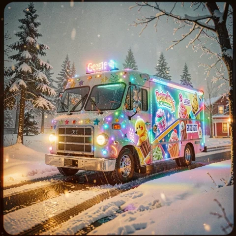 An Ice Cream Truck Glowing On A Summer Evening, Cinema 4d Re... — Stable Diffusion AI Prompt: an ice cream truck glowing on a summer evening, cinema 4d render, bioluminescent...