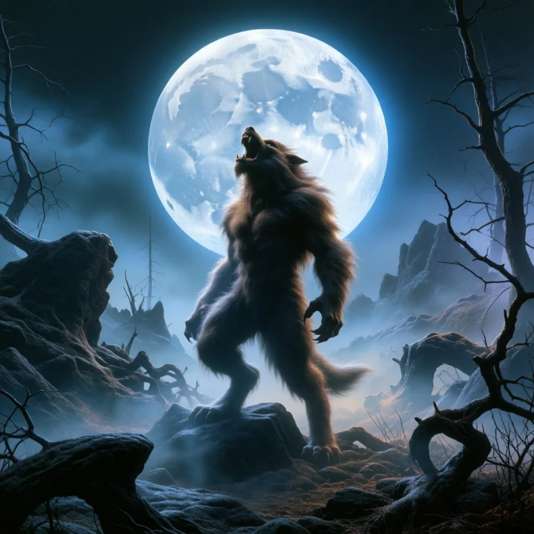 A Menacing Werewolf Standing Center Frame, Head Thrown Back...