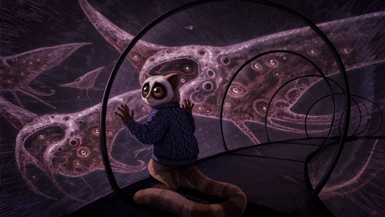 An Adult Anthropomorphic Slow Loris Stands As A Tiny, Fragil...