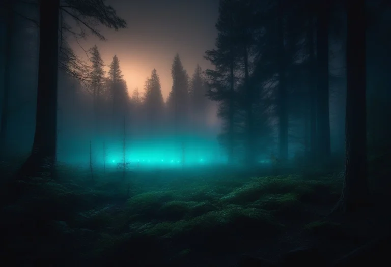 A Bioluminescent Forest Glowing Softly At Night, Cel Shading...
