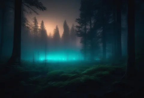 A Bioluminescent Forest Glowing Softly At Night, Cel Shading... — SDXL AI Prompt: a bioluminescent forest glowing softly at night, cel shading, foggy diffused lig...