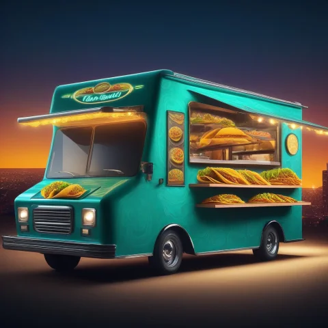 , A Food Truck Selling Tacos, Reimagined In The Dark Polish... — SDXL AI Prompt: , a food truck selling tacos, reimagined in the "Dark Polish" style, witty and h...