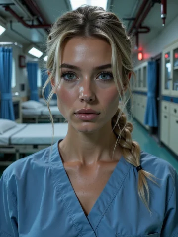 3d3nsh1p, S1ckr0m, Close-up Dront View Of A Blonde Low Up-do... — Stable Diffusion AI Prompt: 3d3nsh1p, s1ckr0m, close-up dront view of a blonde low up-do haired woman in med...