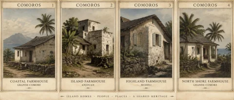 Comoros Housing. Art Techniques Reminiscent Of The Louisiana... — Stable Diffusion AI Prompt: Comoros housing. art techniques reminiscent of the Louisiana Purchase period, co...