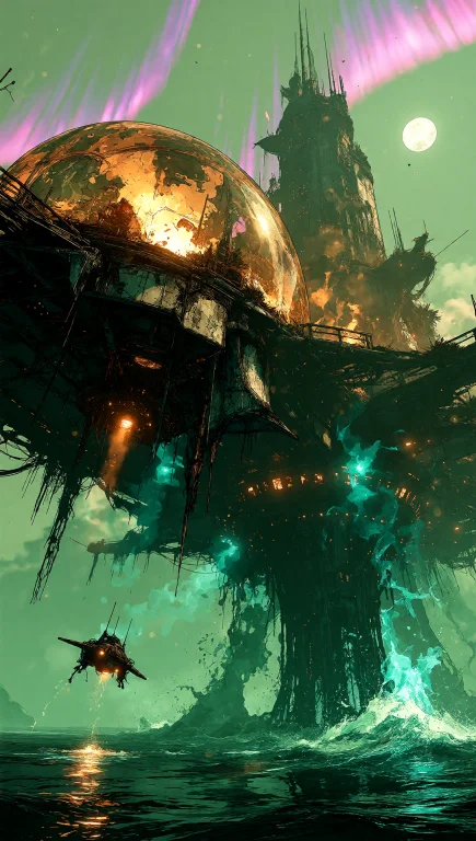 A Cinematic Wide Shot Of A Colossal Aquatic City Floating On...