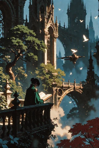 Cinematic Fantasy Illustration, A Young Woman With A Black H... — Stable Diffusion AI Prompt: Cinematic fantasy illustration, a young woman with a black hair bun wearing an e...