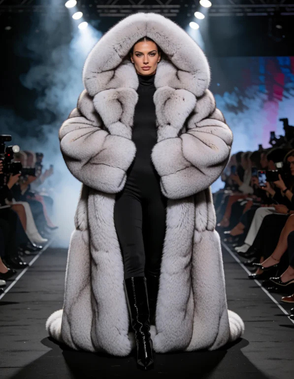 Woman Wearing A Bluefoxfur Dramatic Floor-length Fox Fur Coa...