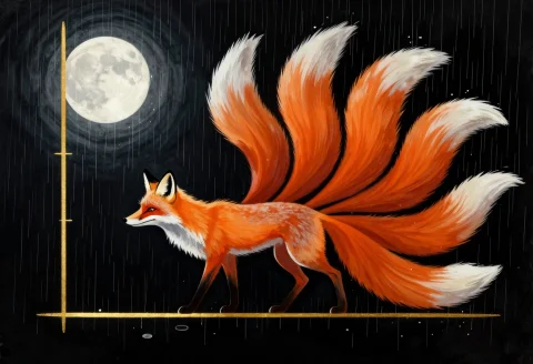 A Fox Spirit With Many Drifting Tails, Gouache Concept Art,... — Stable Diffusion AI Prompt: a fox spirit with many drifting tails, gouache concept art, moonlight, golden ra...