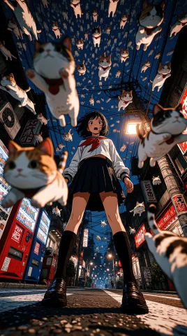 A Dynamic Action Shot With A Low-angle Camera View Of A Scho... — Stable Diffusion AI Prompt: A dynamic action shot with a low-angle camera view of a schoolgirl standing on a...