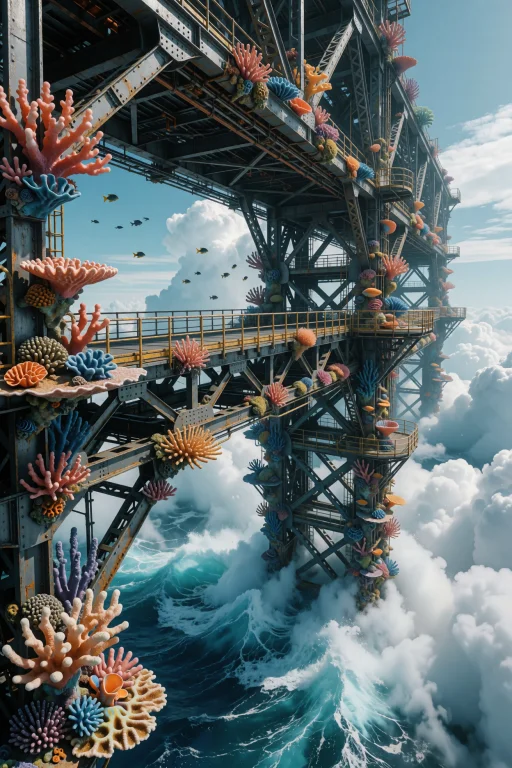 A Towering Steel Structure With Suspended Walkways Overlooks...