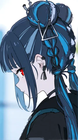 Haruharusaruhi Dark Blue Hair Styled In A High Bun With Two... — Stable Diffusion AI Prompt: haru_harusaruhi dark blue hair styled in a high bun with two thick braids hangin...