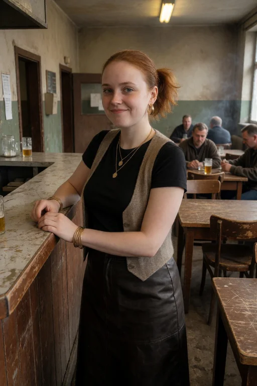 Young Woman Waitress, Short Full-size Figure, Pale Slightly...