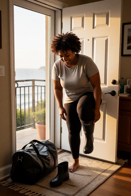 Nylajones, Arriving Home After A Trip At Sea, Standing In He...