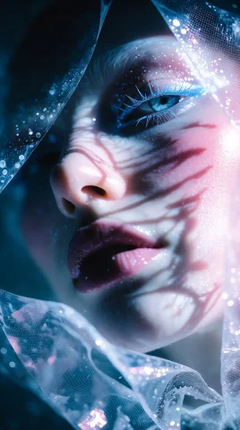 Striking Woman Wrapped In A Translucent Rose-pink Veil That... — Stable Diffusion AI Prompt: striking woman wrapped in a translucent rose-pink veil that appears frozen in mi...