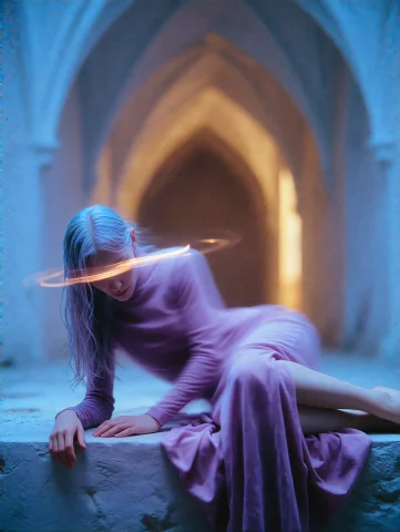 Lorapurpleaether-kr21 Motion Blur, Heavy Film Grain, Atmosph... — Stable Diffusion AI Prompt: Motion blur, heavy film grain, atmospheric haze, desaturated cool tones, dreaml...