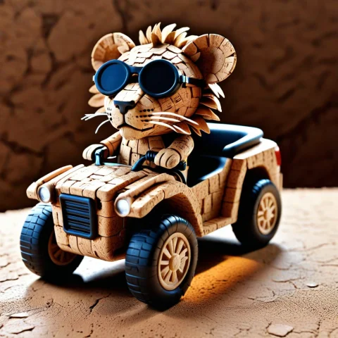 From Side, Closeup Small Cute Vehicle Made Of Tan Color Cork... — SDXL AI Prompt: from side, closeup small cute vehicle made of Tan Color Cork, Tan Color Cork lio...