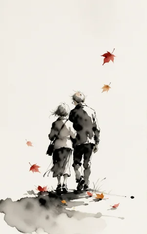 Colorfulink, Minimalist Ink Illustration Of An Elderly Coupl... — Stable Diffusion AI Prompt: colorfulink, Minimalist ink illustration of an elderly couple walking closely to...