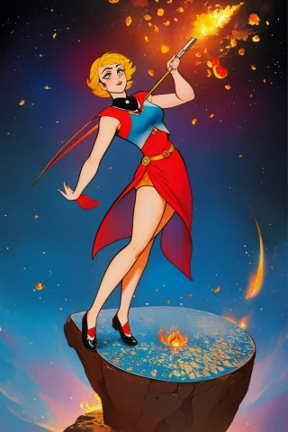 1girl, Loraolv1.1, Flying Carpet, Very Trendy, Surrounded By... — Stable Diffusion AI Prompt: 1girl, , "Flying Carpet", very Trendy, surrounded by fire and ice Golden ratio,...