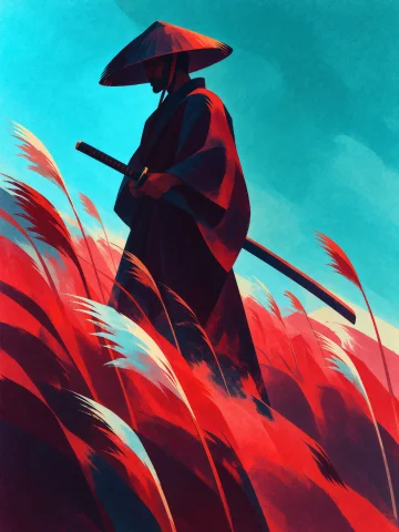 Vtxserrave, Sumi-e, A Lone Samurai Warrior Standing In Left... — Stable Diffusion AI Prompt: vtxserrave, sumi-e, a lone samurai warrior standing in left profile facing left,...