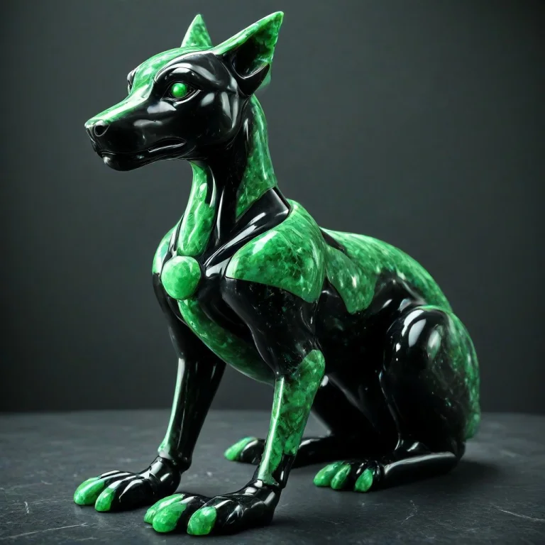 A Sleek Robot Dog Rendered In Obsidian Jade Style, Body Carv...