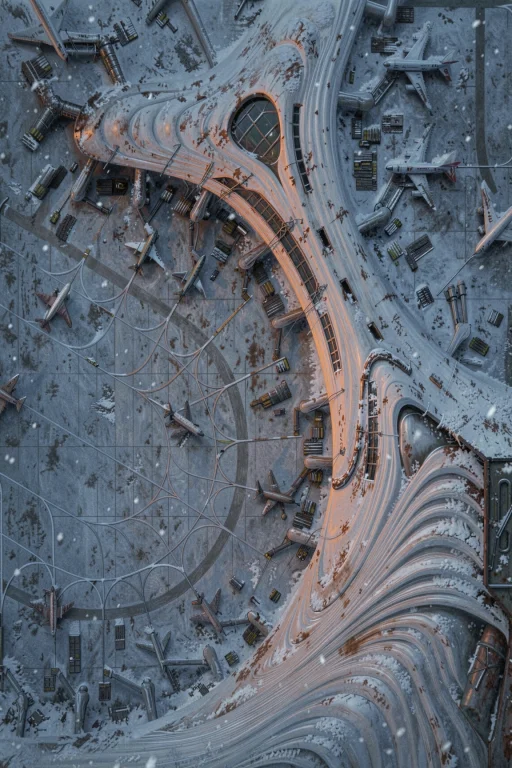 The Image Shows An Overhead View Of Numerous Airplanes Parke...