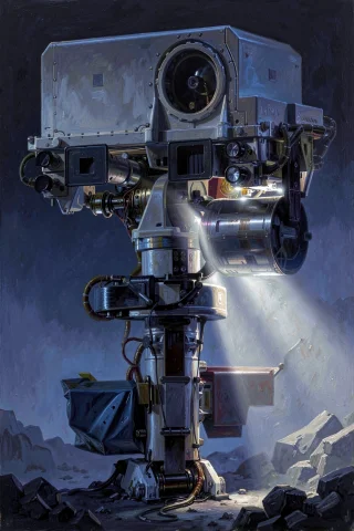 The Robotic Arm Is Positioned Vertically In The Center Of Th... — FLUX AI Prompt: The robotic arm is positioned vertically in the center of the frame with its var...