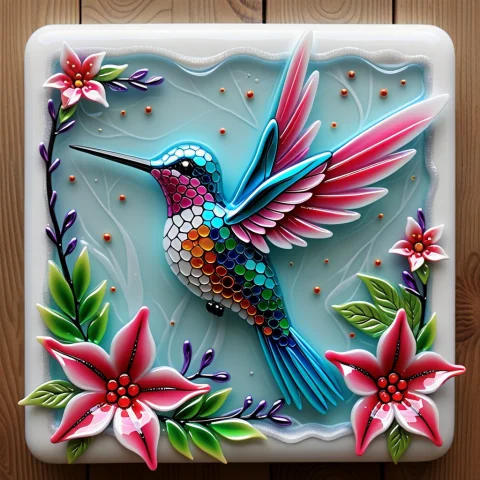 Hummingbird Made With Fused Glass, Novuschroma54 Style — SDXL AI Prompt: hummingbird Made with Fused Glass, novuschroma54 style