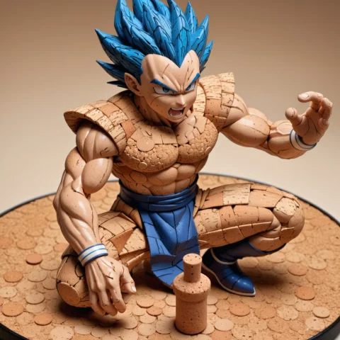 Corkworld, Corkify Style, A Humorous Table-top Sculpture Sho... — SDXL AI Prompt: corkworld, (Corkify style), A humorous table-top sculpture showing Vegeta from D...
