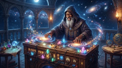 A Cinematic Fantasy Masterpiece Of An Enthusiastic, Elderly... — Stable Diffusion AI Prompt: A cinematic fantasy masterpiece of an enthusiastic, elderly African American arc...