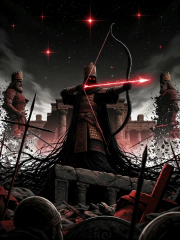 A Dark, Surreal Depiction Of An Ancient Achaemenid Battlefie... — Stable Diffusion AI Prompt: A dark, surreal depiction of an ancient Achaemenid battlefield frozen beneath a...