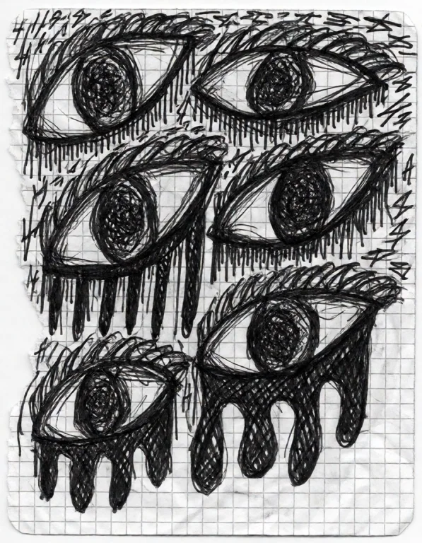 A Drawing In The Style Of Tom Smigla. Multiple Eyes In A Gri...