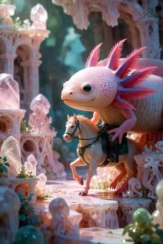 , A Breathtaking Macro Photograph Of A Cute Real Pink Axolot... — Stable Diffusion AI Prompt: , A breathtaking macro photograph of a cute real pink axolotl riding a tiny hors...
