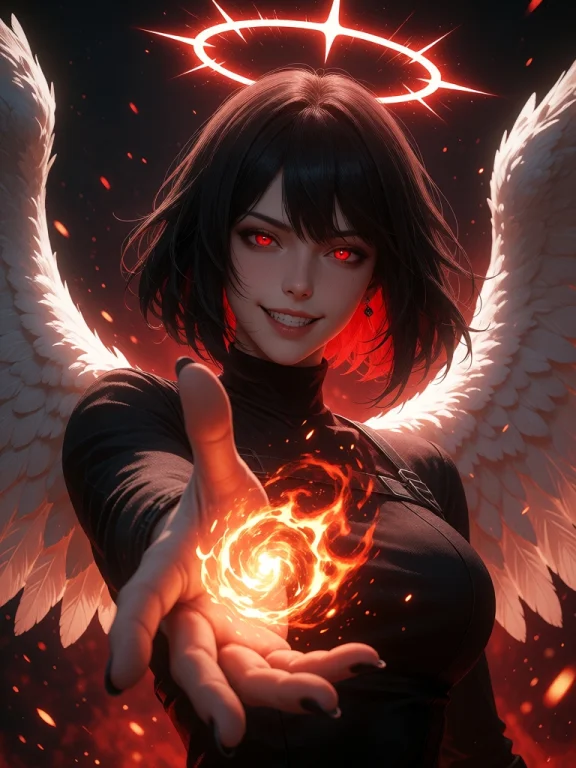 Anime-style Illustration Of A Young Woman With Short Black B...