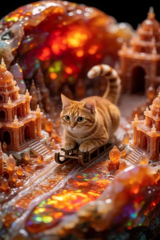 A Breathtaking Macro Photograph Of A Cute Real Orange Tabby... — Stable Diffusion AI Prompt: A breathtaking macro photograph of a cute real orange tabby cat riding a tiny sl...