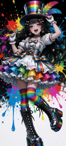 Ta86wistfall, Close Up, A Vibrant Kawaii Cyberpunk Carnival... — Stable Diffusion AI Prompt: ta86_wistfall, (close up), a vibrant kawaii cyberpunk carnival girl with long da...