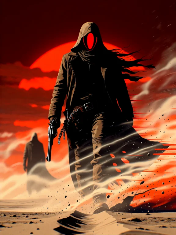 Illustration Artwork A Lone Bounty Hunter In A Long Dust Coa...