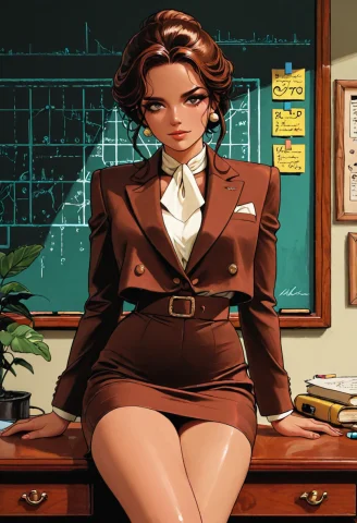 Score9, Score8up, Score7up, Corkworld, Vintage 1950s Secreta... — Stable Diffusion AI Prompt: score_9, score_8_up, score_7_up, corkworld, vintage 1950s secretary sitting on a...
